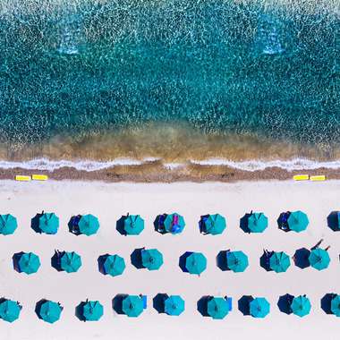 Rows of beach umbrellas