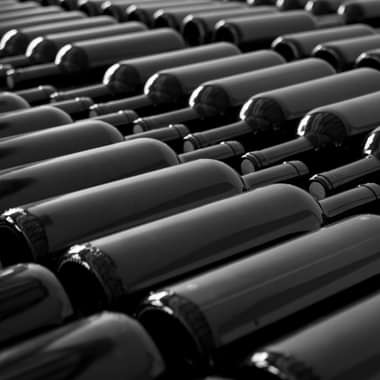 Rows of glass bottles